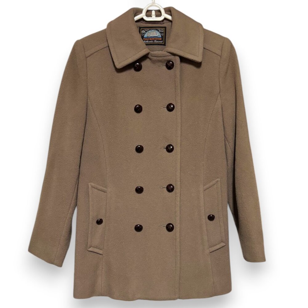 Mackintosh Authentic Peacoat VTG tan camel 100% Wool double breasted womens Sz 8